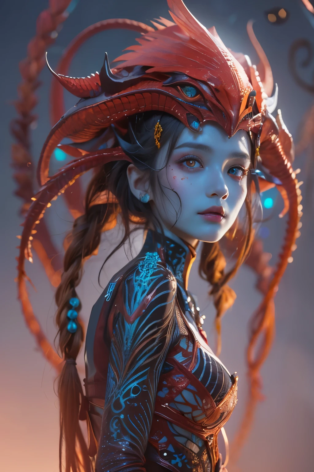 (Female Alien:1.2), Beautiful face, seduces, red eyes, Full body like, A sexy, alien, No humans, an alien, cells are fused, Multiple hands, (Lots of blue tentacles), (blue skin:1.3), extraterrestrial, cell, bio image, 魅惑的, Best Quality, 8K,4K_quality, high_Definition,Dramatic Lighting, masutepiece:1.5,cinematic quality, detail up, (Intricate details:1.2), high resolution, High Definition, drawing faithfully, (Thick eyebrows:1.2), (Big scarlet eyes:1.6), Beautiful eyes with fine symmetry, (Ultra detailed eyes:1.2),(Highly detailed face and eyes:1.2), (High-resolution red-eye:1.4), Intimate face, (Super detailed skin quality feeling:1.4), Perfect Anatomy,  (Beautiful toned body:1.5),  (Moist skin:1.2), No makeup, (dark circles:1.1), long canines