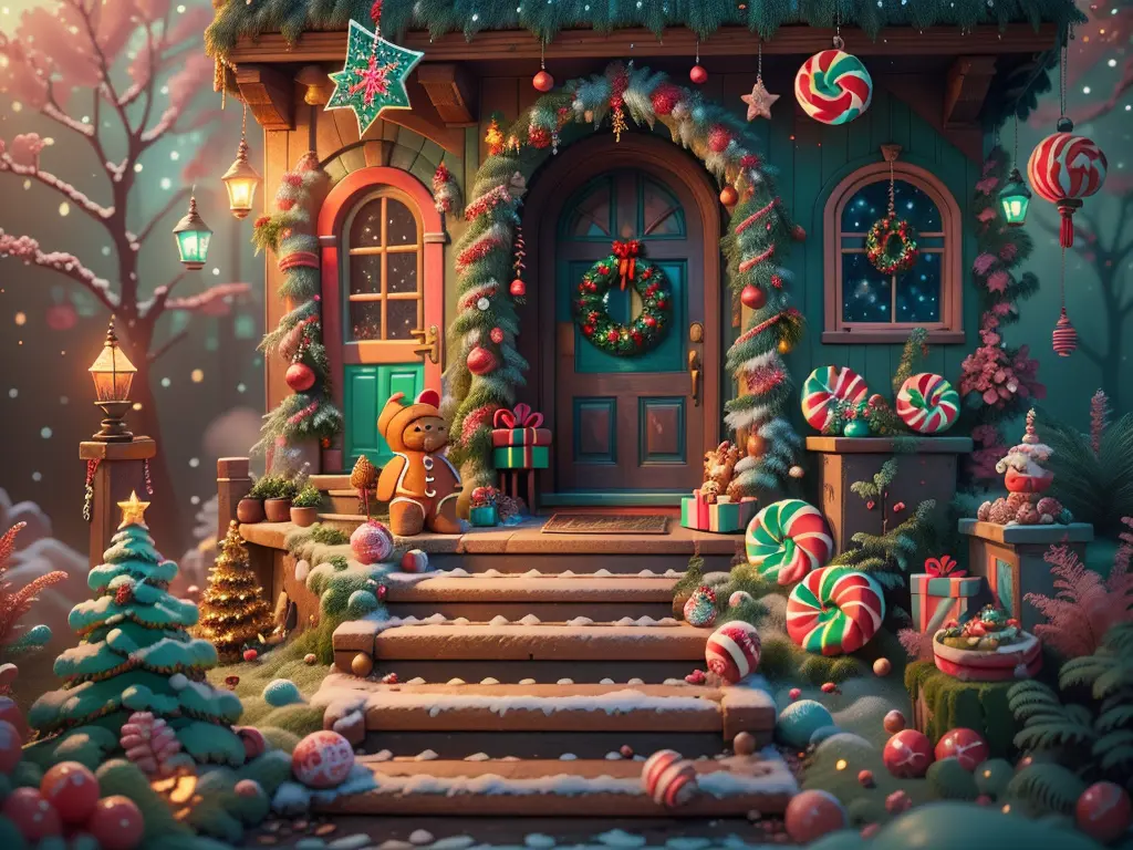 (tmasterpiece),（ultra - detailed:1.3），(Close-up: 1.8), Best quality，（Sparkling:1.2），（Christmas courtyard in a dreamy fairy tale:...