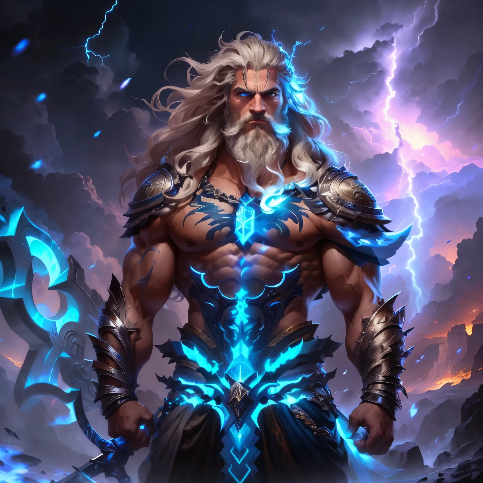 arafed image of a man with a sword and a lightning bolt, furious god zeus, painted portrait of rugged zeus, portrait of rugged zeus, the god zeus, the god poseidon, male god svarog portrait, norse god, epic scene of zeus, legendary god holding spear, epic fantasy character art, portrait zeus, the god of thunder