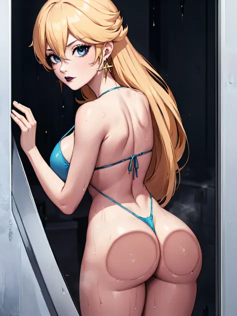 ((high detailed, best quality, 4k, masterpiece, hd:1.3)), ((best quality)), (((HD))), (((8k))), (ultraDH), (ultra HD), in the sauna, steamy sauna, in sauna, in a steamy sauna, Rosalina, neon blue eyes, BREAK blue eyes, seductive, attractive, shy_smile, smo...