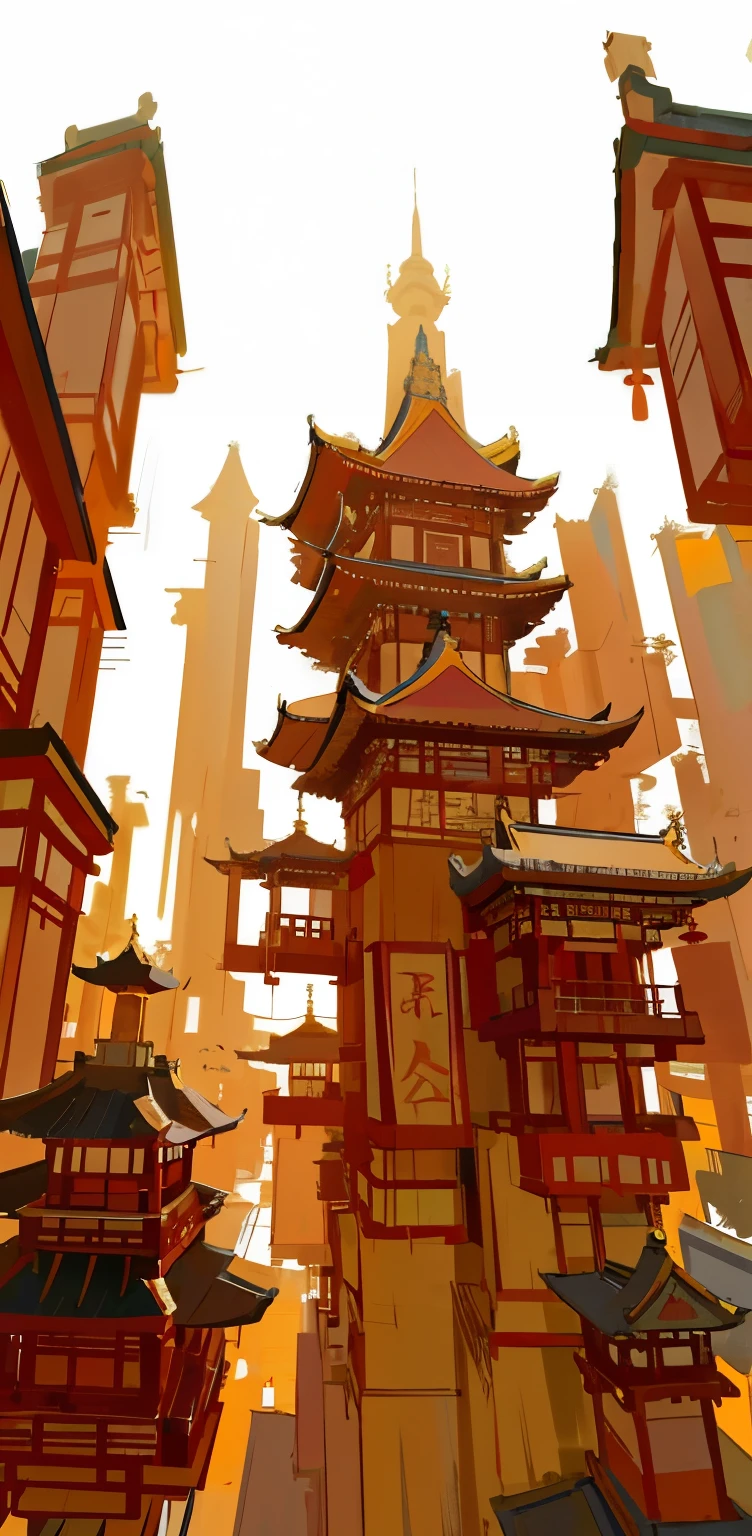 8K，high high quality！！Detail Enhancement！！Highest image quality！！Chinese style architecture，red colour，black roof eaves，Mahogany architecture，Antique architecture，pagoda，kiosk，happy lantern，golden plaque。Chinese city，Fantasy City，ancient wind, Interesting，red lantern firecrackers，Spectacular views，有一幅Chinese city的画, Dream Chinatown, 古代传统concept-art, art-style, ross tran. scenery background, Anime background art, A beautiful artistic illustration, 动漫风景concept-art, G Liulian art style, 中国古代art-style, Zou Yigui, digitial paintingconcept-art。There are a lot of high-rise buildings，In the background is the bell tower, digitial painting of a pagoda, anime style cityscape, 《Kola Legend》poser, Concept film, low details. digitial painting, through the mast, in the style of Deng Sachin, krenz cushart and wenjun lin, concept-art, concept-art, brittney lee, Deng Sachin