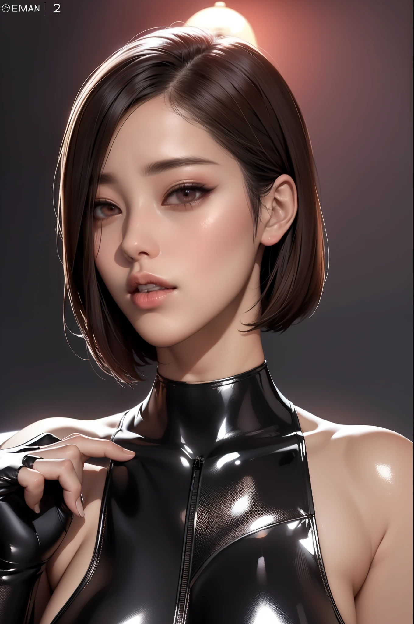 K-pop idols wearing slutty clothes，（（（tmasterpiece）））， （（Best quality at best））， （（Complex and detailed））， （（hyper realisitc））， Ridiculous resources， ， Mature woman， ssee-through， The content is very detailed， lamplight， 1 Sister， （（））， perfect hand， detailed finger， Beautiful and delicate lewd eyes， Short hair details， with brown eye，（high-necked：1.2）， tightsuit， detailedbackground， choker necklace， perfect eyes， lewd eyes， looking at viewert， From the front，