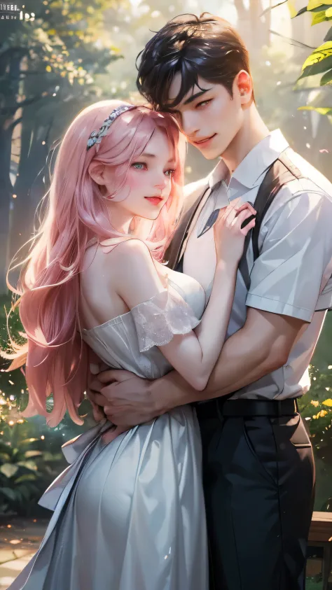 ((Couple standing in the forest)), Collection of Romantic Fantasy Short Stories, ca情小说的封面,气质女孩和cheerful王子, (Best quality at best...