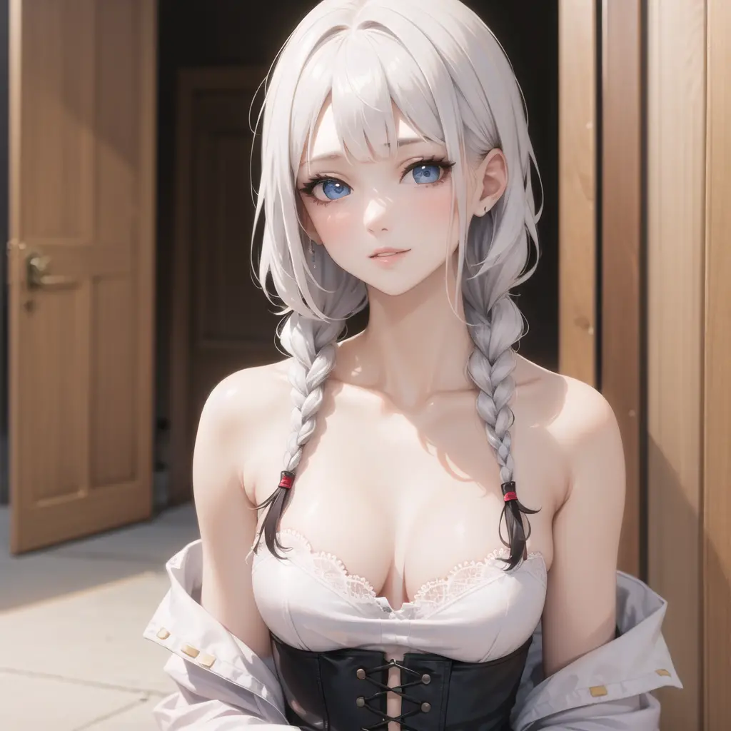 braid, ((short bangs:1.4)), (white hair), (best quality:1.3), (highres1.3), (clear1.3), (8k:1.3), masterpiece, (detailed:1.1), 1...