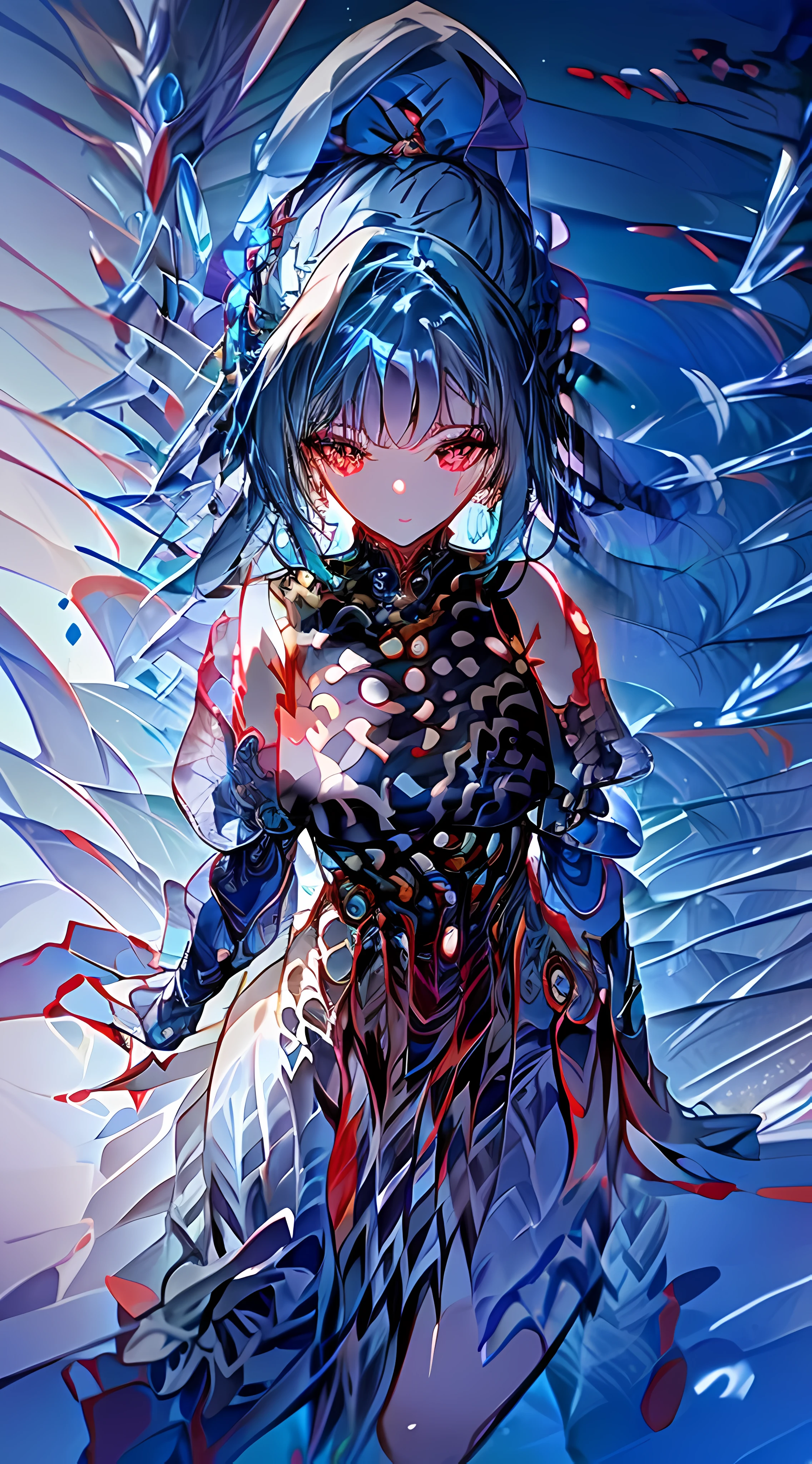 Anime girl with blue hair and wings in a blue background - SeaArt AI