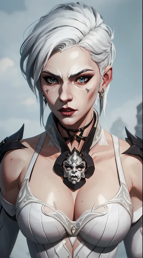 ((a close up of a woman with white hair and a white mask)), beautiful character painting, perfect breast, muscular body,guweiz, artwork in the style of guweiz, white haired deity, by Yang J, epic exquisite character art, stunning character art,((dark gothi...