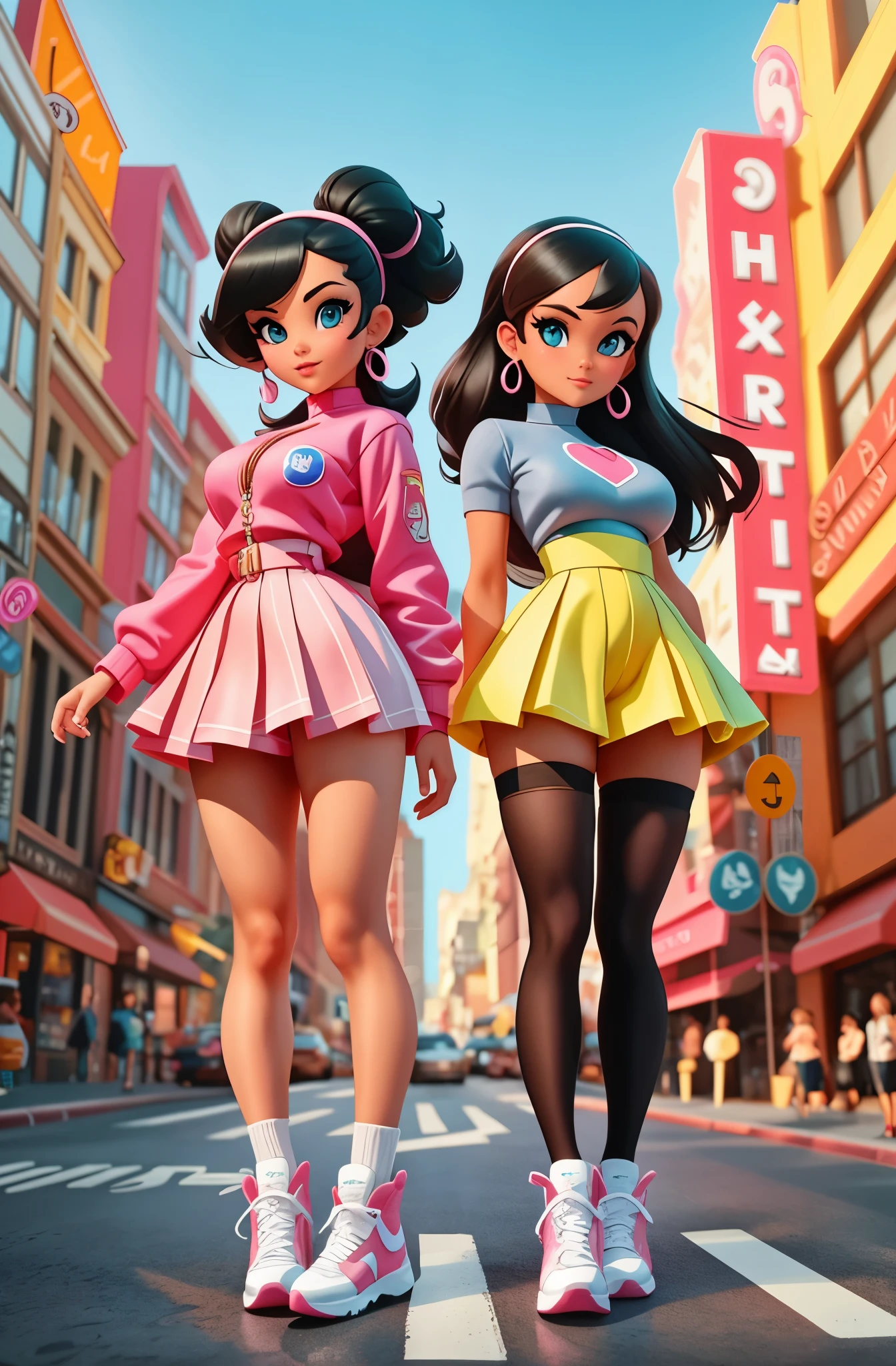 2girls in underwear are standing in a city street, style artgerm, artgerm style, extremely detailed artgerm, style of artgerm, in style of artgerm, as seen on artgerm, range murata and artgerm, ! dream artgerm, in the style artgerm, ig model | artgerm, powerpuff girls