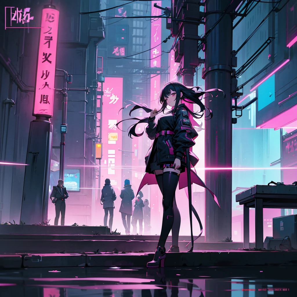 Anime girl in the city with neon lights and crowds, digital cyberpunk anime  art - SeaArt AI