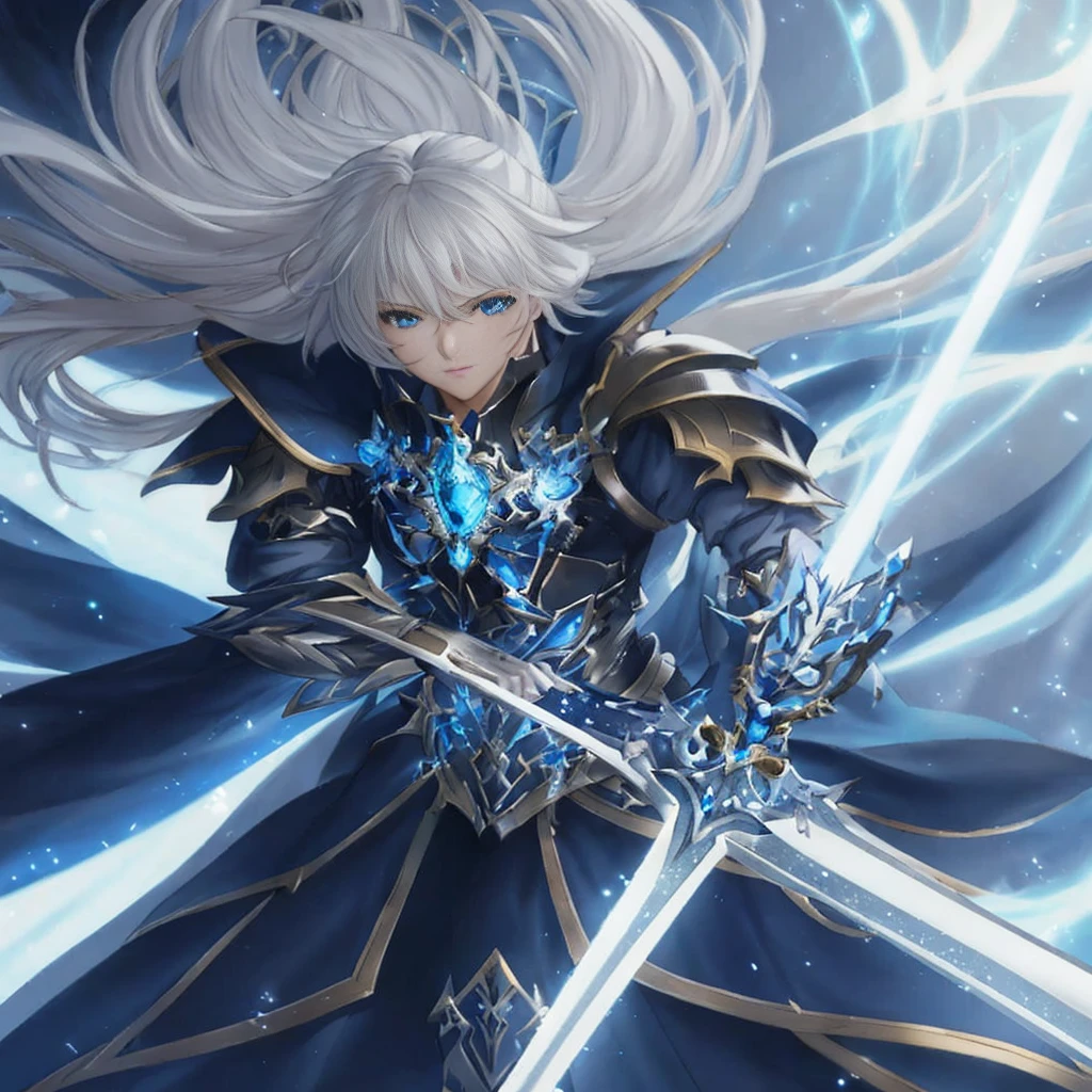 Gros plan sur une personne vêtue d'une robe bleue et tenant une épée, 2. 5 d cgi Oeuvre fantastique d&#39;anime, Style du Shadowverse, Oeuvre fantastique d&#39;anime, art animé numérique détaillé, bel anime fantastique, art de personnage épique et exquis, art d&#39;anime clé détaillé, Illustration fantastique d&#39;anime, concept de personnage shadowverse, art fantastique de haute qualité, oeuvre épique d&#39;anime, Des illustrations de personnages époustouflantes