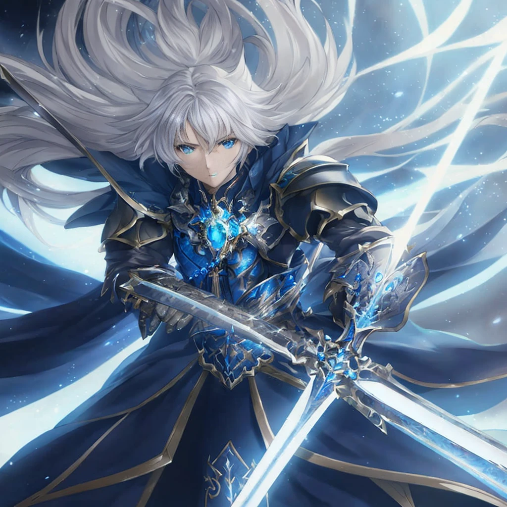 Close-up of a person wearing a blue dress and holding a sword, 2. 5 d cgi anime fantasy artwork, shadowverse style, anime fantasy artwork, Detailed Digital Anime Art, beautiful fantasy anime, epic exquisite character art, Detailed key anime art, anime fantasy illustration, shadowverse character concept, high quality fantasy art, anime epic artwork, Stunning character art