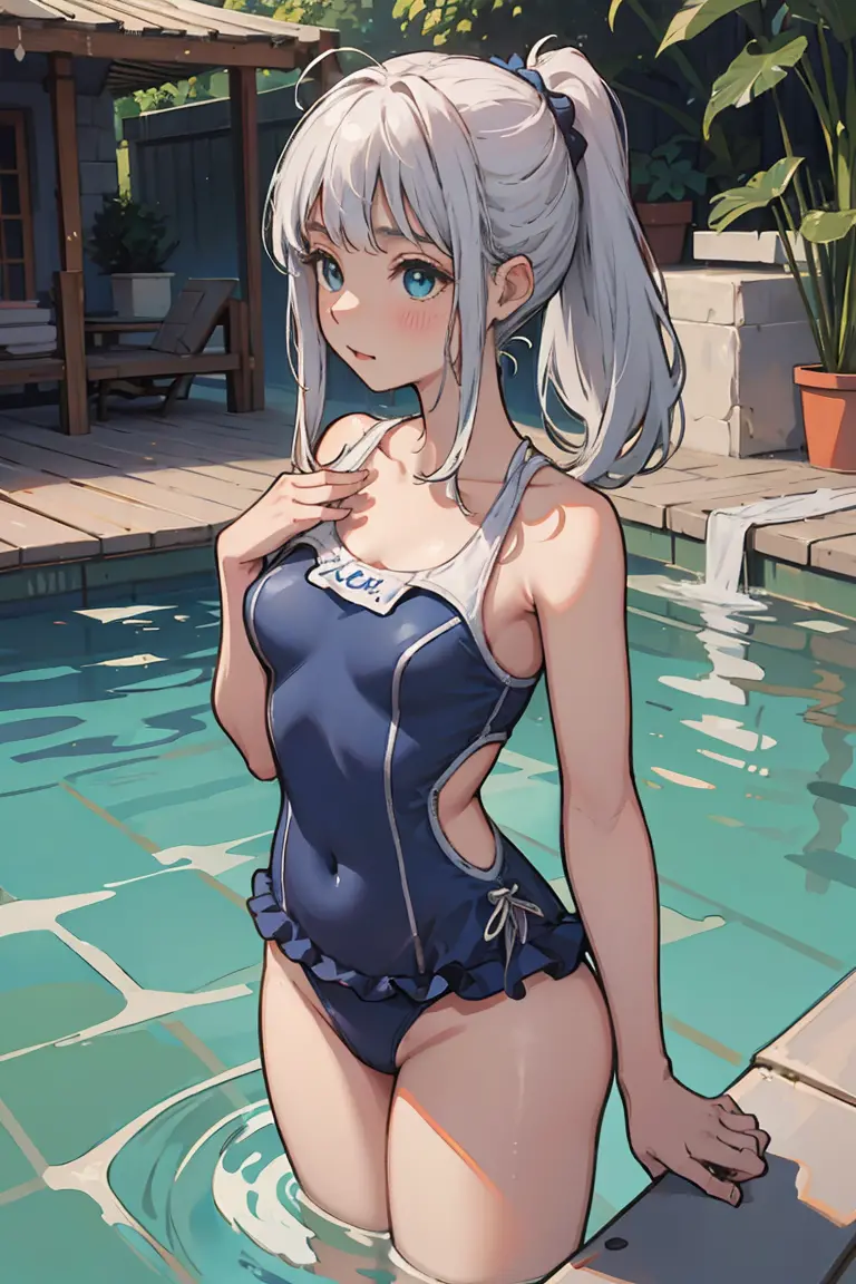 (best quality, masterpiece1.8), cutepainting, a woman in a bathing suit in the water, wet swimsuit, is wearing a swimsuit, water...