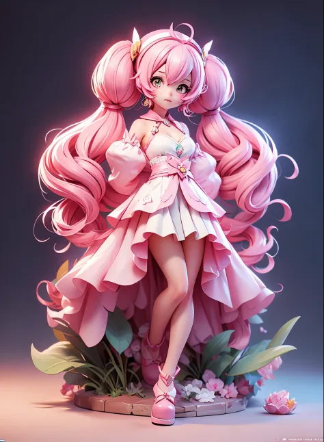 Anime character with long pink hair and white dress, pink twintail hair and cyan eyes, 2. 5 d cgi anime fantasy artwork, Official Character Art, cushart krenz key art feminine, shadowverse character concept, 3 d render official art, anime goddess, jrpg cha...