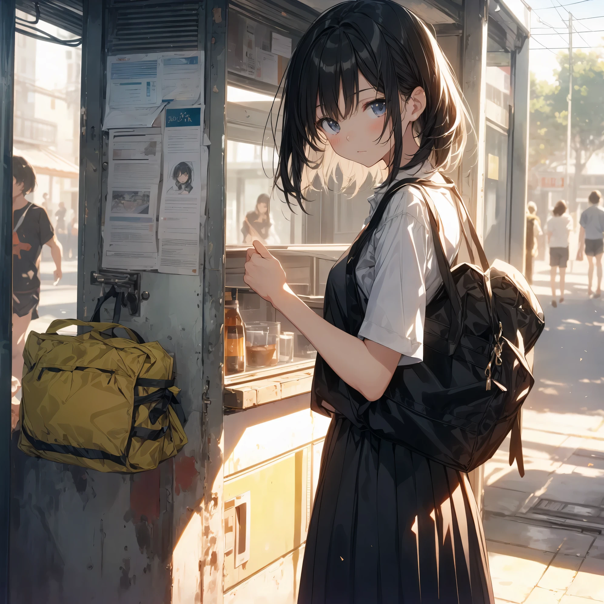 Super high quality by the art god, Ultra-detailed, High resolution, anime moe art style, best anime 8K konachan wallpaper, Pixiv Contest Winner, Perfect Anatomy, BREAK,(Draw a girl sleepily walking to school. ),BREAK, 1girl in, (Solo,Lori,child,13years:1.3),Full limbs, complete fingers,a junior high school student, Androgynous attraction, (Very short hair), Sleeping hair, hair messy, flat chest, Small butt, groin, Small eyes,Beautiful detailed black eyes, Well-proportioned iris and pupils, disgusted eye, High resolution detailed hair, School uniform, Skirt, On the way to school. BREAK,Ultra-detailed細なスキン, Best lighting by famous artists, 8K, Illustration,