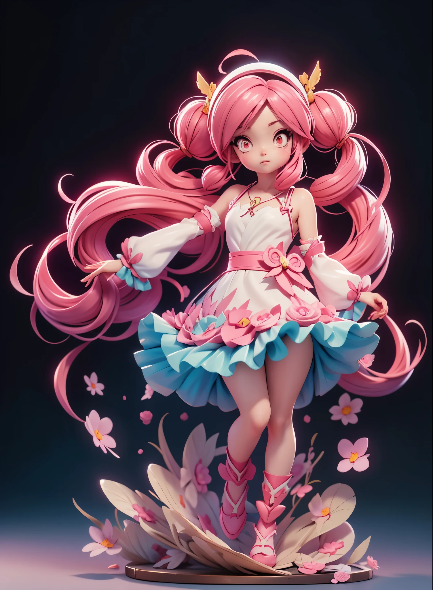 Anime character with long pink hair and white dress, pink twintail hair and cyan eyes, 2. 5 d cgi anime fantasy artwork, Official Character Art, cushart krenz key art feminine, shadowverse character concept, 3 d render official art, anime goddess, jrpg character art, render of a cute 3d anime girl