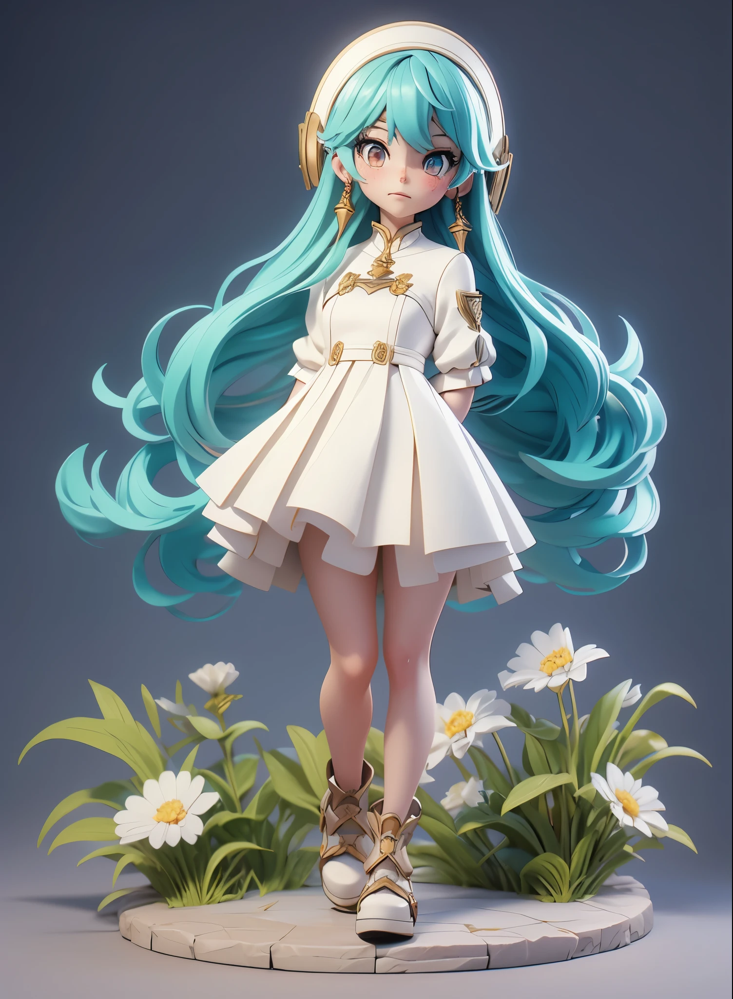 Anime character with long hair and white dress, cyan eyes, 2. 5 d cgi anime fantasy artwork, Official Character Art, cushart krenz key art feminine, shadowverse character concept, 3 d render official art, anime goddess, jrpg character art, render of a cute 3d anime girl