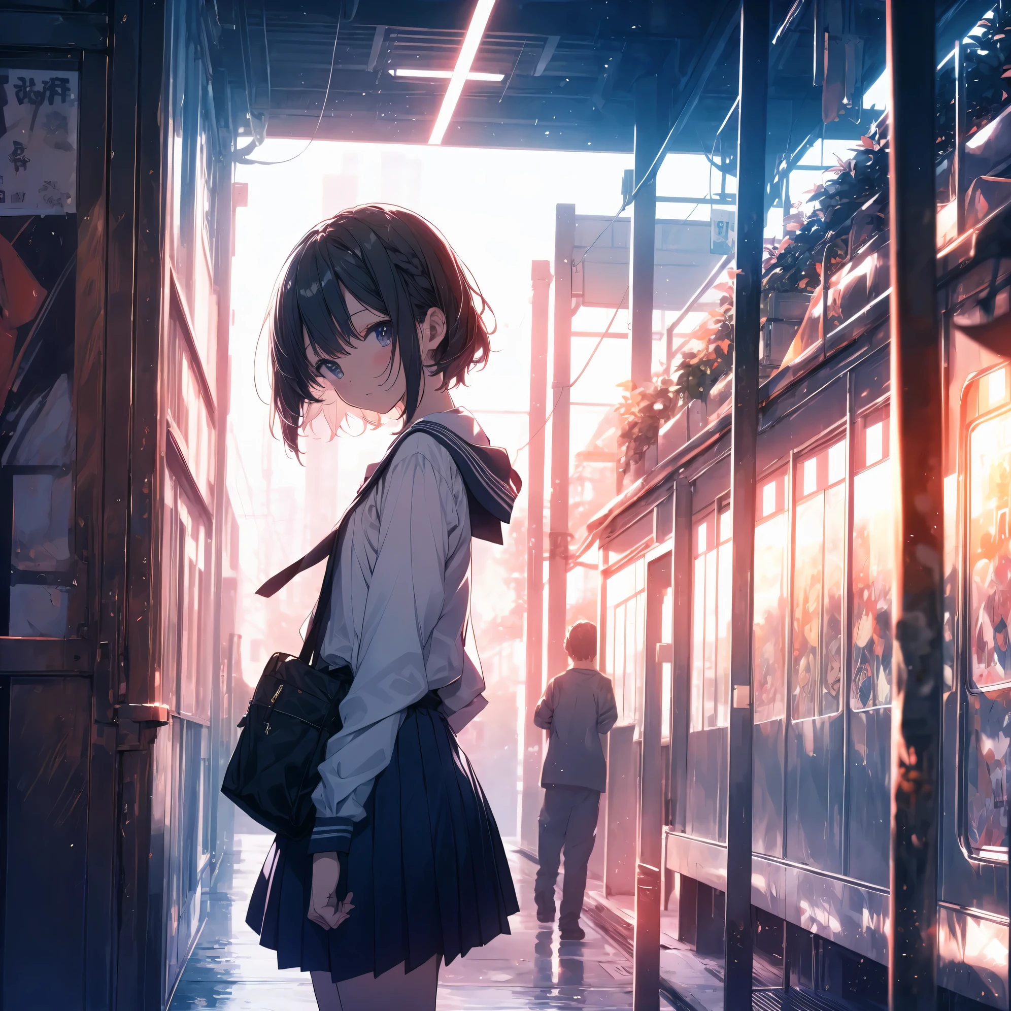 Súper alta calidad del dios del arte., ultra detallado, Alta resolución, Estilo de arte anime Moe, mejor fondo de pantalla de anime 8k konachan, Ganador del concurso pixiv, anatomía perfecta, BREAK,(Dibuja una niña caminando dormida hacia la escuela.. ),BREAK, 1 chica en, (Solo,,,13 años:1.3),Extremidades completas, dedos completos,un estudiante de secundaria, Atracción andrógina, (pelo muy corto), pelo dormido, cabello desordenado, pecho plano, trasero pequeño, ingle, Ojos pequeños,Hermosos ojos negros detallados, Iris y pupilas bien proporcionadas., ojo disgustado, Alta resolución detailed hair, , falda, De camino a la escuela. BREAK,ultra detallado細なスキン, La mejor iluminación de artistas famosos., 8K, ilustración,