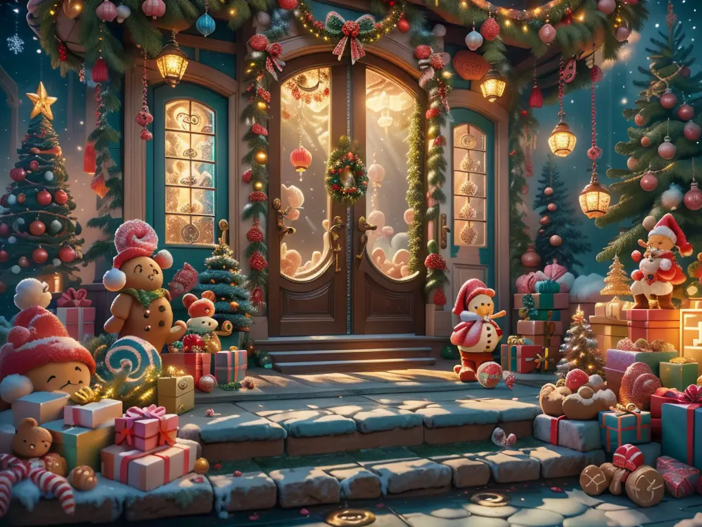 (tmasterpiece),（ultra - detailed:1.3），(Close-up: 1.8), Best quality，（棉花糖一样的白yuki:1.2），（Christmas courtyard in blue fairy tale:1....