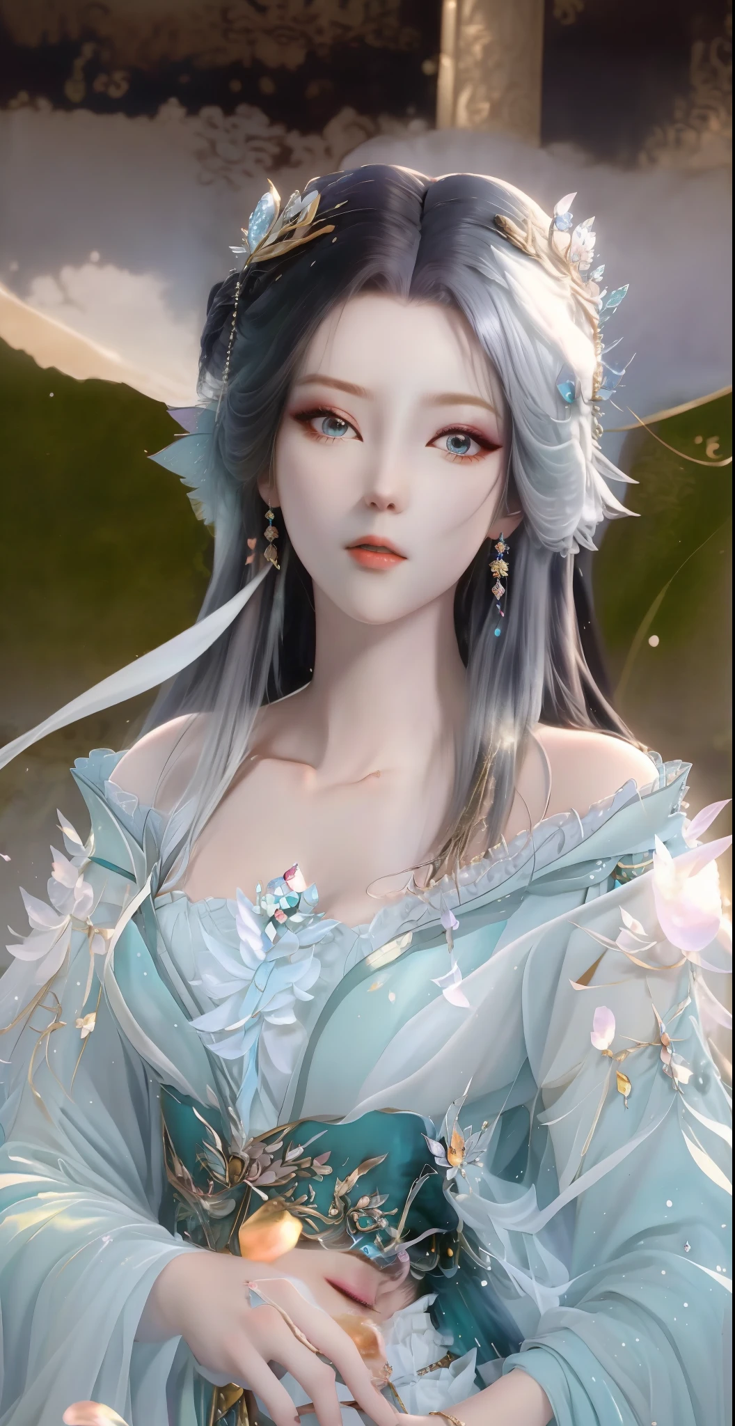 Close-up of a woman wearing a skirt and hat, Ethereal beauty, ((beautiful fantasy empress)), guweiz, beautiful fantasy empress, beautiful and elegant elf queen, pale milky white porcelain skin, porcelain white skin, Beautiful youthful temperament, Inspired by Huang Ji, Ethereal fantasy, Popular topics on cgstation, Ethereal!!! hyper realisitc, 8K))