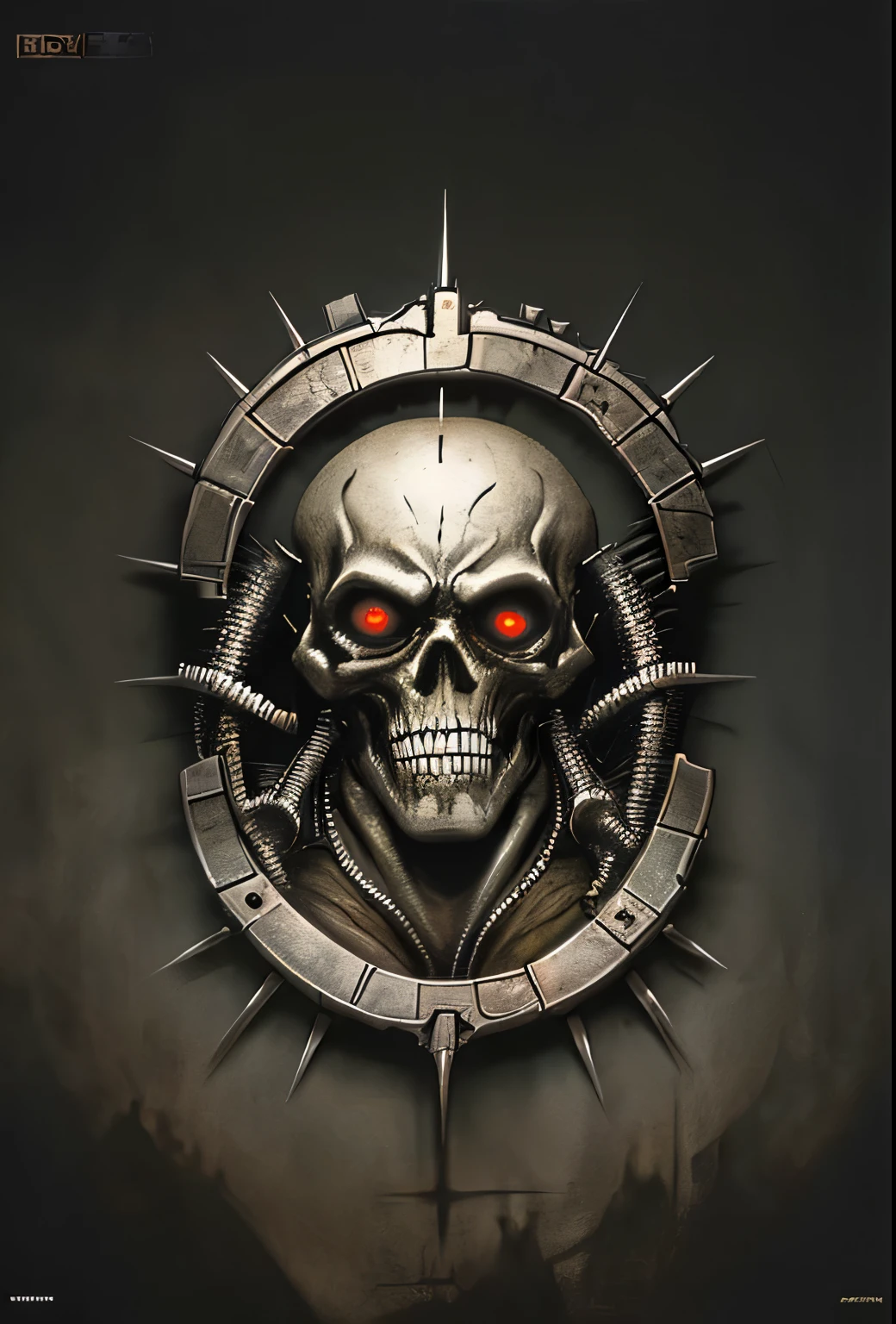 A skull with red eyes and spikes on it's head - SeaArt AI