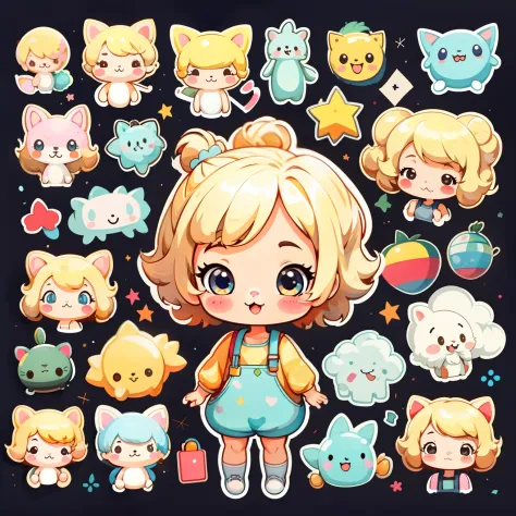 sticker,1girl,cute,kawaii,cute,chibi  ,short blonde hair,background,