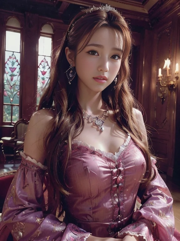 (highres, ultra-detailed, realistic:1.37), aerith, final fantasy, beautiful body, beautiful detailed eyes, detail-oriented nose, luscious lips, long flowing hair, radiant smile, elegant crown, royal attire, intricate jewelry, graceful pose, enchanting expression, majestic castle in the background, vibrant colors, soft lighting, regal atmosphere, atmospheric perspective, stunning landscape, floating clouds, magical aura, timeless beauty, intricate patterns, ethereal ambiance, striking contrast, dreamlike quality, cinematic composition