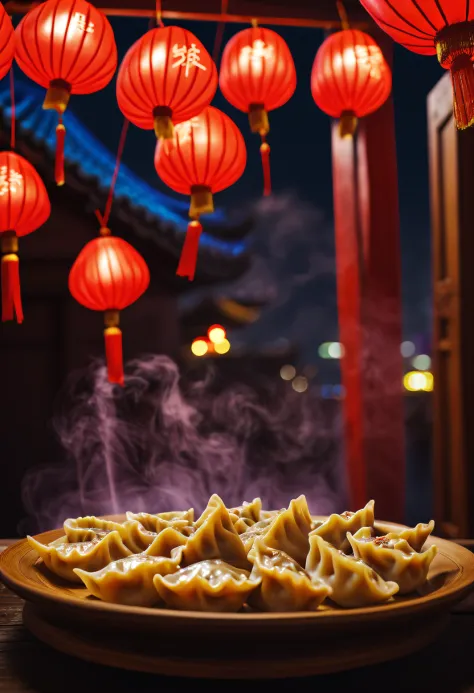 (Best quality,A high resolution:1.2),(Chinese dumplings:1.5), Dumplings,A plate of dumplings，Half moon dumplings,Chinese New Year Festival, a vibrant one atmosphere, joyful celebration, traditional customs, (delicious, smacking lips, Tasteful) Dumplings, a...