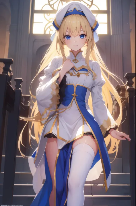 priestess, priestess, blonde hair, blue eyes, long hair - SeaArt AI