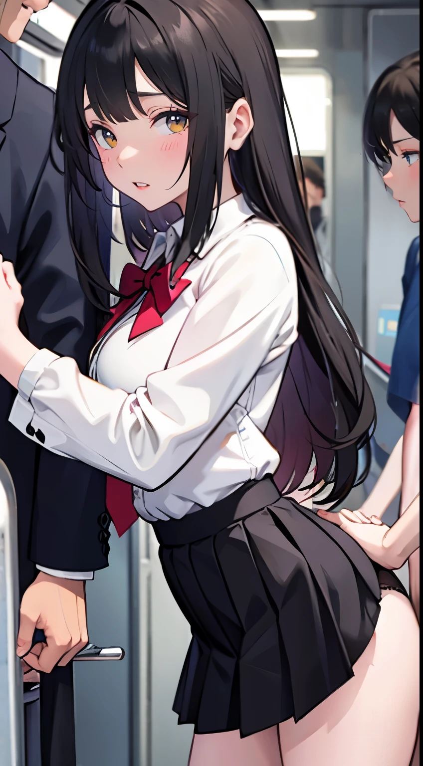 Anime girl in uniform standing next to a man in a suit SeaArt AI