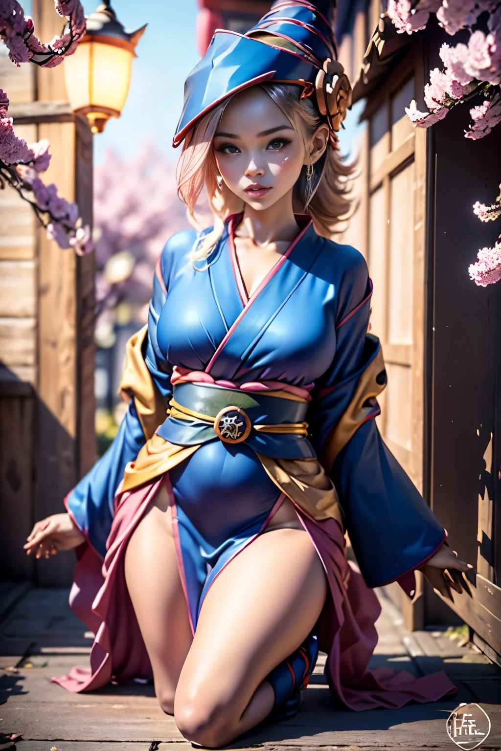 cuerpo completo,Plan completo,SFW,La princesa diosa rusa en la imagen de una geisha con grandes ojos azules brillantes y pestañas largas y esponjosas de tipo nórdico con una figura perfecta y elegante y un cabello ondulado muy largo y esponjoso de color trigo brillante está en pleno crecimiento en el callejón contra el fondo de sakura rosa japonés florece en un color kimono azul marino brillante y los zapatos japoneses adquieren un color azul marino brillante, El kimono de encaje para niña tiene un diseño intrincado con recortes francos ultracortos...., A través de la tela se ven pequeños pechos con protuberancias y en las orejas de la niña unos bonitos pendientes con preciosos zafiros azul marino que brillan y brillan con la luz.... El suelo en el que se encuentra la niña está sembrado de flores de cerezo...., La escena es muy artística., Alta resolución, enfoque nítido, Mediodía-V5 artistic style, hiperfotorrealismo, proporciones perfectas, Foto de la proporción áurea., Bengala, contorno, luz del sol, brillo suave, enfoque suave, Enfoque suave estilo fotografía a través de una lente Monocle.