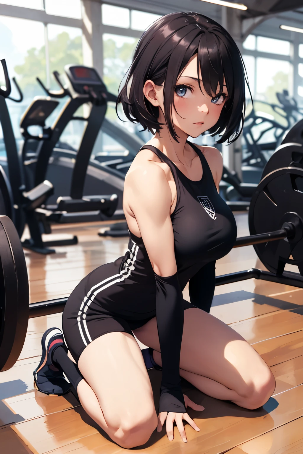 Anime girl in a gym with a barbell - SeaArt AI