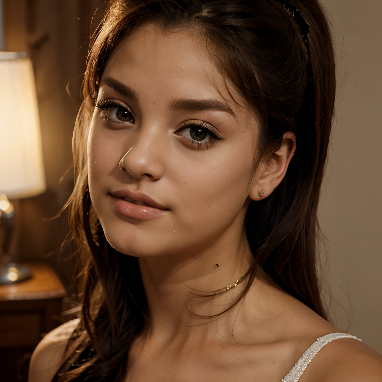 A close up of a woman with a necklace on her neck - SeaArt AI