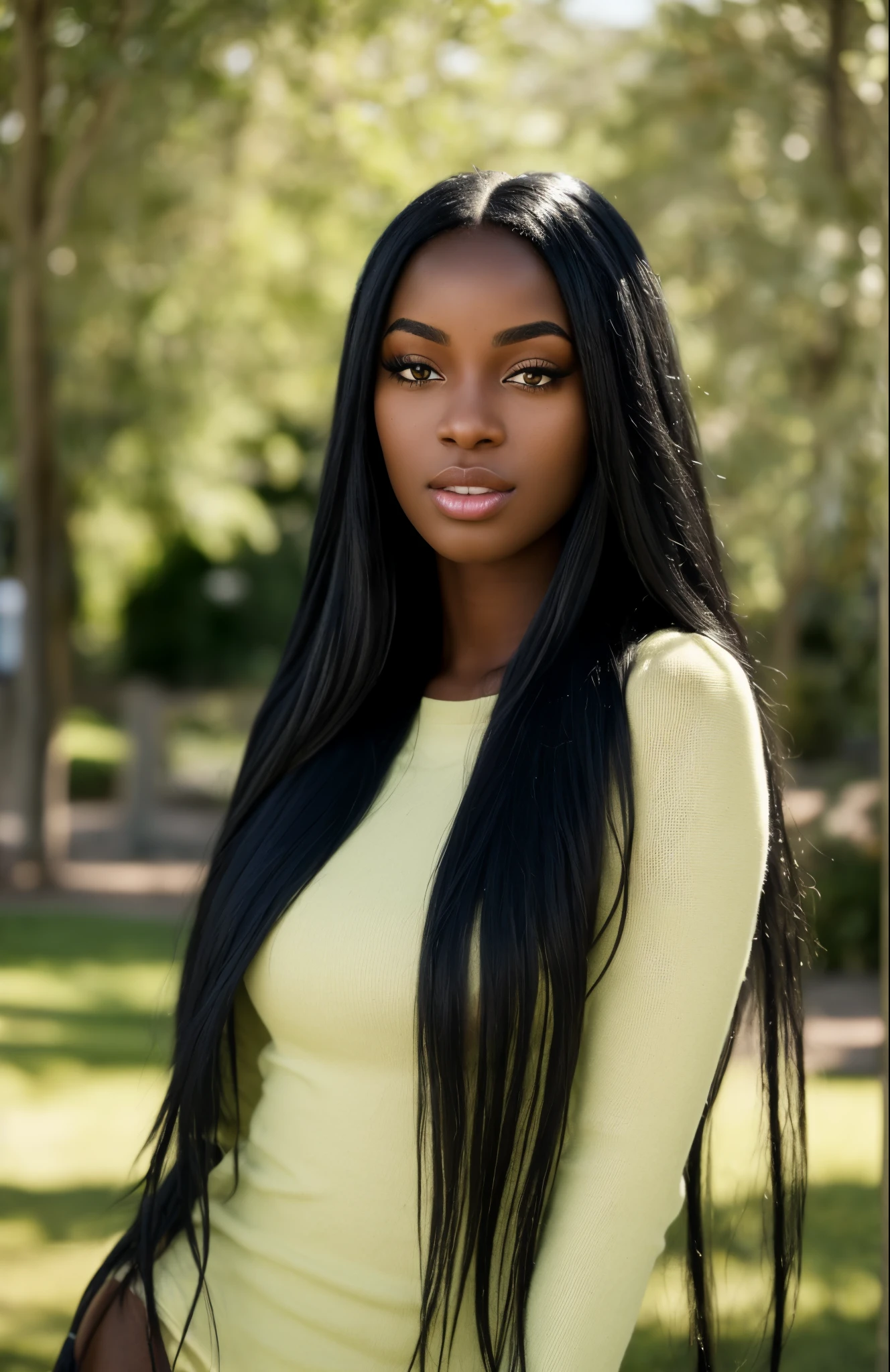 A close up of a woman with long black hair posing for a picture - SeaArt AI