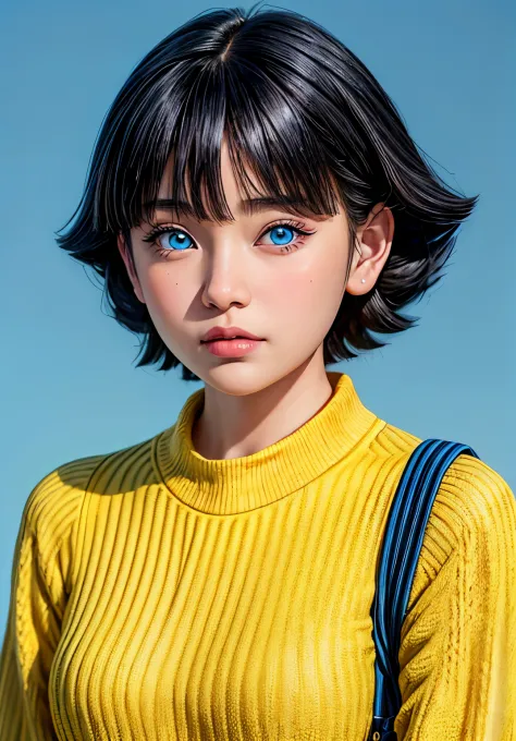 best,1girl ( Uzumaki Himawari ) , ( facial details ) , short hair ,details , age 18 femele ,plump body , yellow sweater outfit ,...