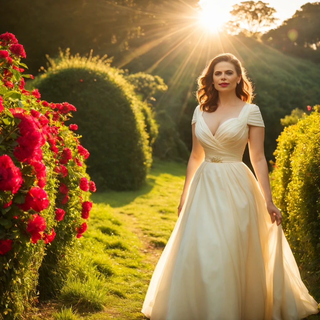 A woman in a wedding dress standing in a garden with roses - SeaArt AI