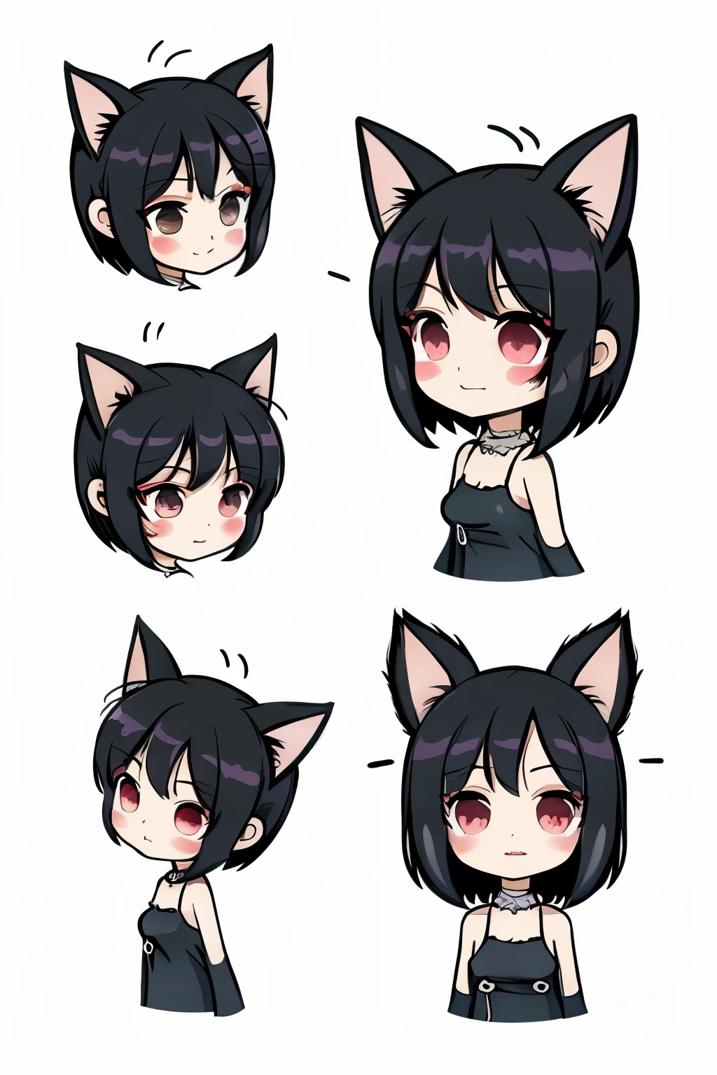 A set of four different poses of a cat girl with different expressions -  SeaArt AI