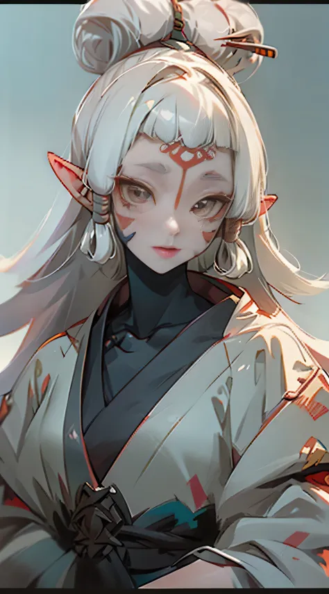 (masterpiece:1.1), (best quality:1.1), (detailed), 1girl, paya, long white hair, pointy ears, facial mark, (beautiful detailed g...
