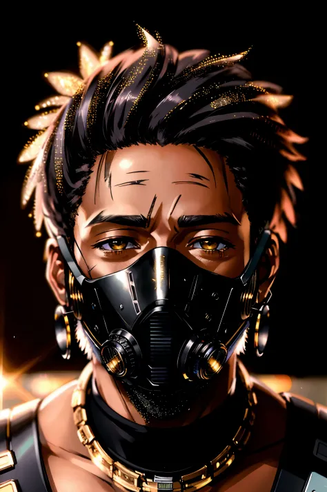 _(a black male:1.8 | rough face | scars | mask)Cyberpunk anthropomorphic targarian in glittering clothes, hyper-realistic and hy...