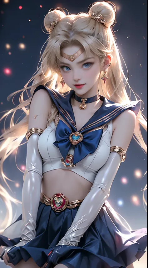 Masterpiece, Full: 1.3, Stand, 8K, 3D, Realistic, Ultra Micro Shooting, Top Quality, Extreme Detail CG Unity 8K Wallpaper, from below, intricate details, (1 female), 18 years old, (Sailor Moon supersailormoon mer1, Tiara, Sailor Senshi Uniform Sailor: 1.2,...