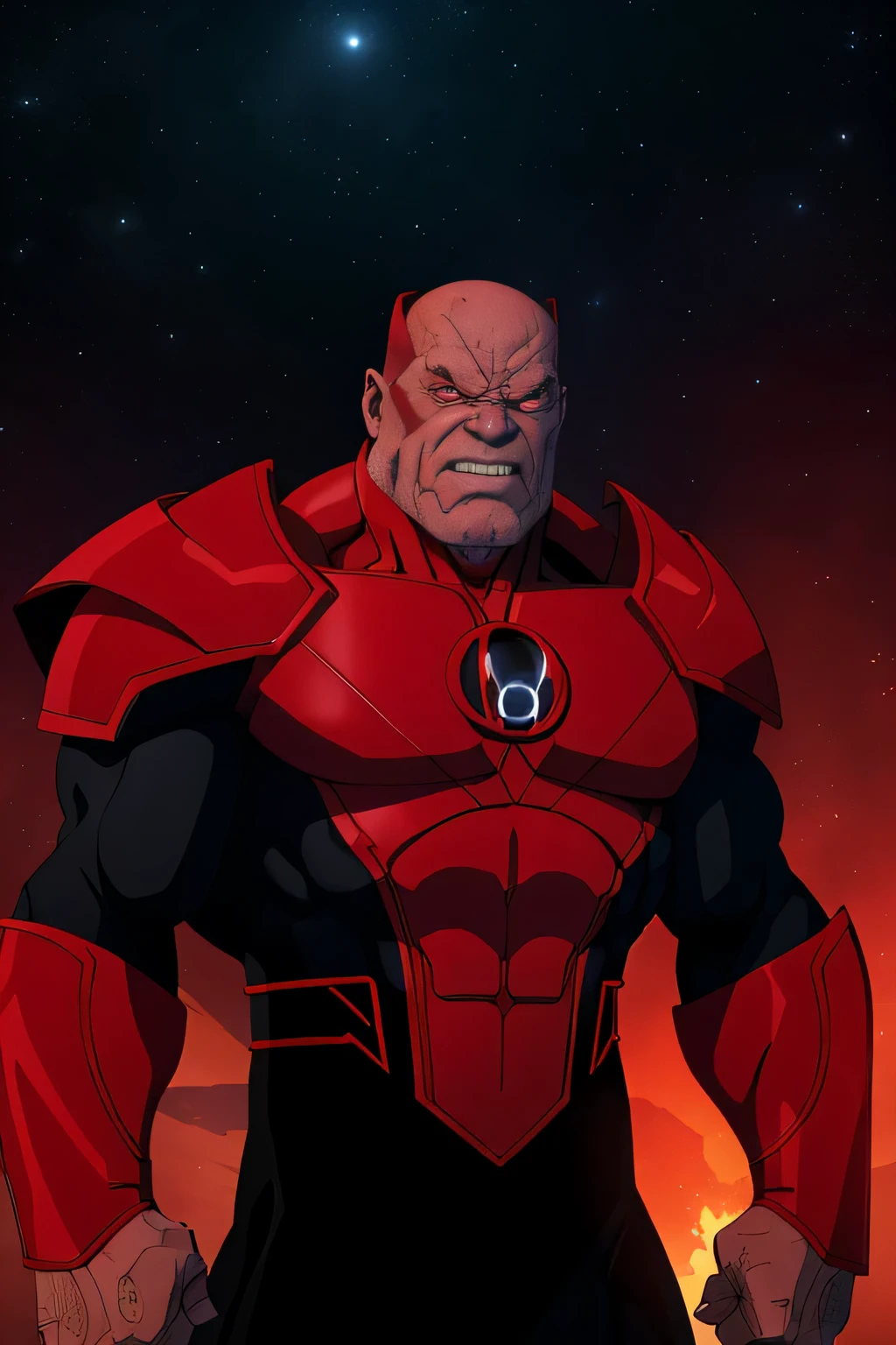 An award-winning original photo，(Atrocitus (DC)), A wild muscular man, (30 years old man:1.3), Alien, 1boy, Solo, (wearing a (red lantern) metal suit), (red ring on a finger), blood red skin, rough face, red face, (big shoulder), muscular, hunk, (Detailed face:1.2), (beautiful eyes:1.2), (really angry), Dynamic Angle, volumetric lighting, (Best quality, A high resolution, Photorealistic), Cinematic lighting, Masterpiece, RAW photo, Intricate details, hdr, depth of field, upper body shot, in space background