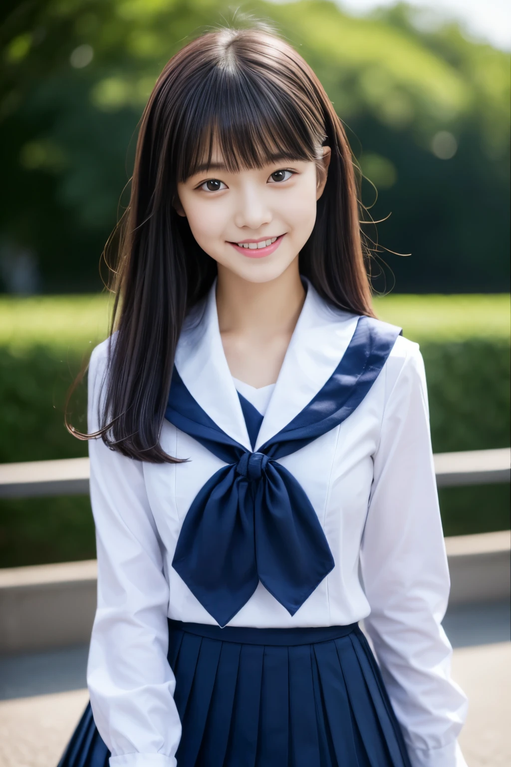 A close up of a young woman wearing a uniform and a bow tie - SeaArt AI