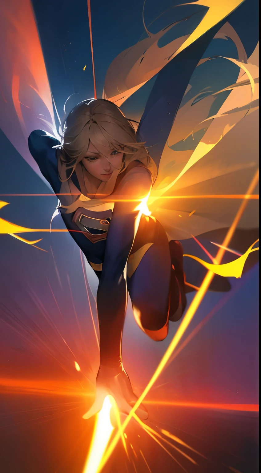 (best quality, vivid colors:1.2, anime:1.1), ULTRA-DETAILED,(realistic:1.37), DC comics character, SUPERGIRL, FLYING between CLOUDS, supersonic VELOCITY, sharp focus, vibrant colors, dynamic pose, flowing cape, intense action, strong wind effects, high speed motion, intense energy, blue sky backdrop, white fluffy clouds, dazzling sunlight.
