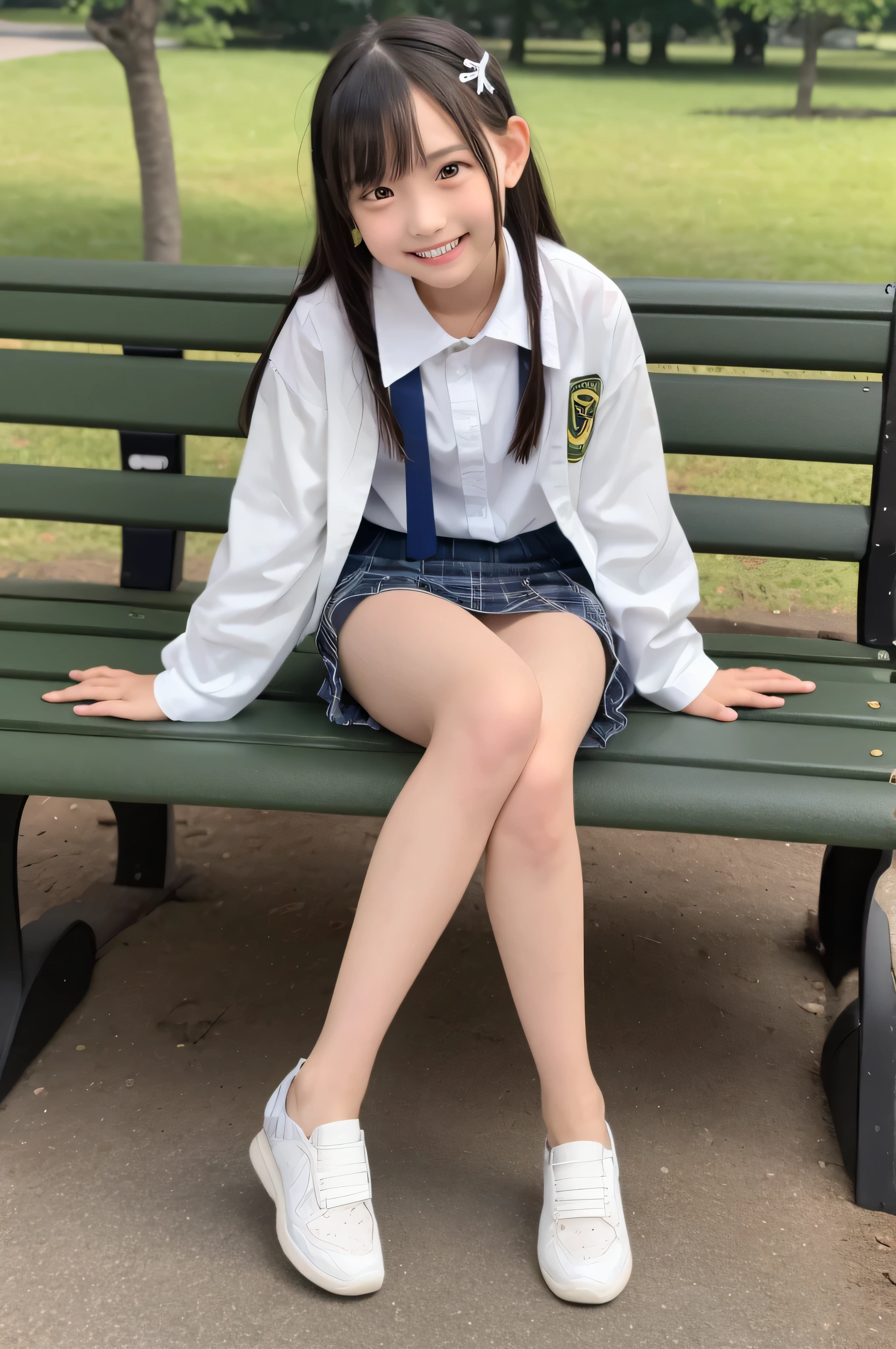 Arafed asian girl sitting on a bench in a park - SeaArt AI