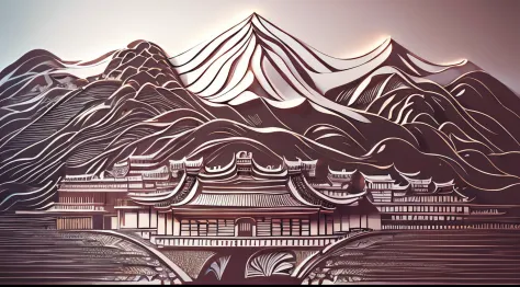 Intricate illustration in cut art style，The Great Wall of China，Render in 3D，And draw inspiration from postmodern art, As a play by the Guggenheim,Best quality，realistically，realistically，ultradetailed，It has highly detailed carvings ,
