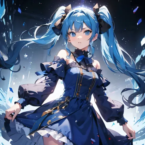 blue hair, twin-tailed, dress