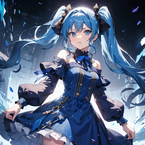 blue hair, twin-tailed, dress