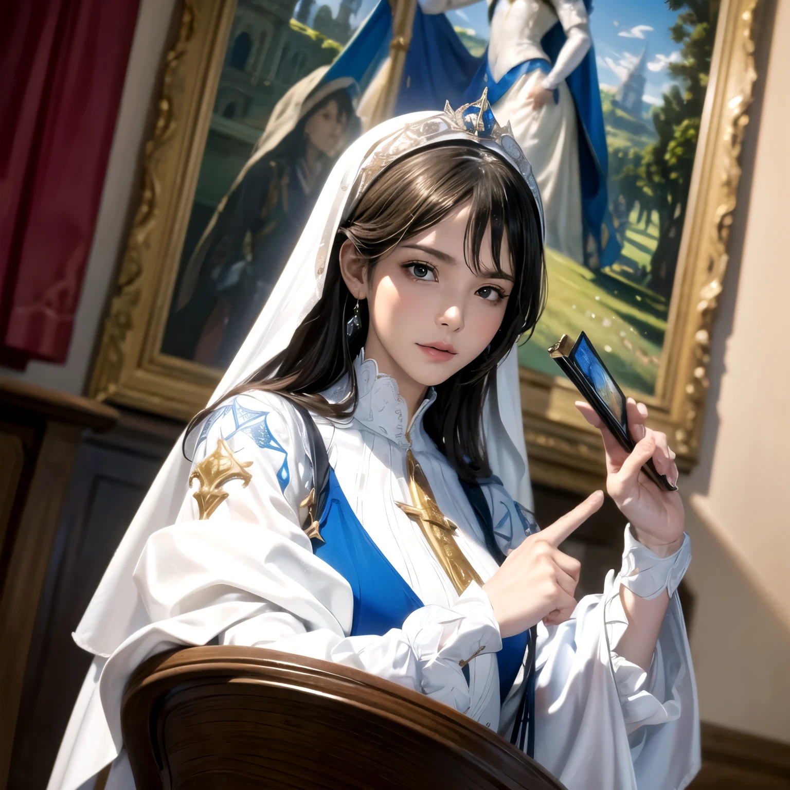 A beautiful ultra-thin Realistic portrait of the Virgin Mary, White costume with blue details, ((Divinity)), Full body, biblical, Realistic, Intricate details, by Abbott Fuller Graves, Bartolomé Esteban Murillo, JC Leyendecker, Craig Mullins, Peter Paul Rubens, (Caravaggio), Trending in art stations, 8K, Concept art, Fantasy Art, PhotoRealistic, Realistic, Illustration, Oil Painting, surrealism, HyperRealistic, Brush Brush, Digital Art, Style, aquarelle