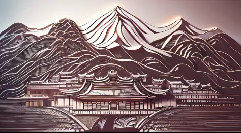 Intricate illustration in clip art style，The Great Wall of China，Render in 3D，And draw inspiration from postmodern art, As a play by the Guggenheim,Best quality at best，realistically，realistically，ultra - detailed，It has very detailed carvings ,