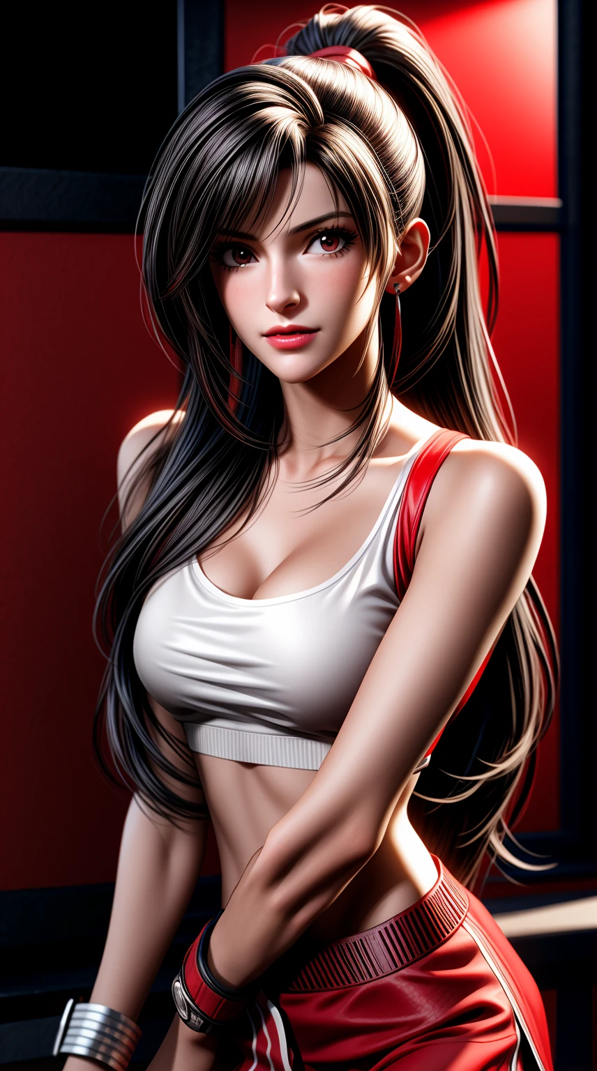 A close up of a woman in a red top and red shorts, tifa lockhart portrait -  SeaArt AI