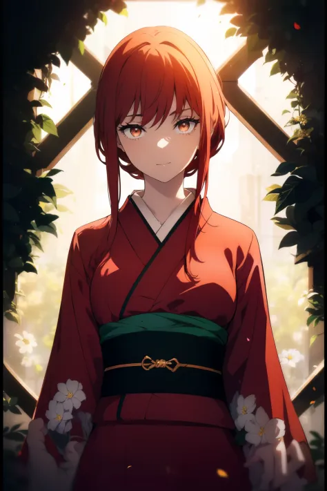 ((((Obra maestra, La mejor calidad, ultrahigh resolution)))), 1girl, standing, ((wearing a red kimono)), long hair cut, pale ski...