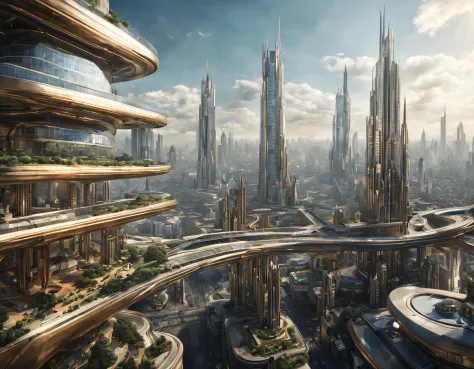 the city of megacity futuristic science fiction city as it would be in the year 3029, vista desde una terraza , with high-tech d...